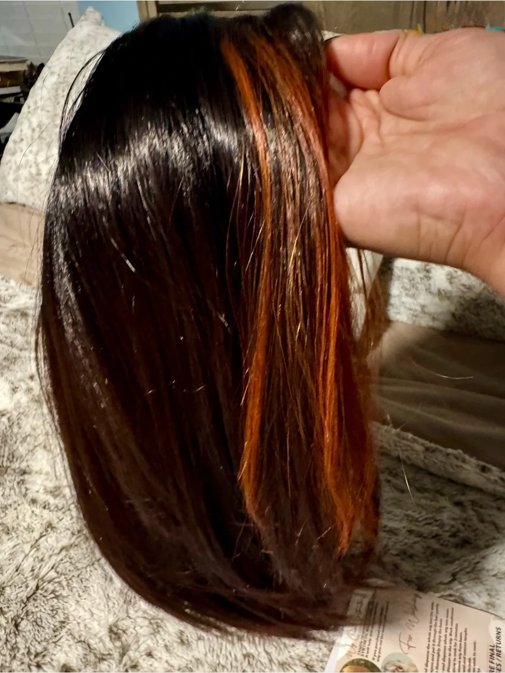 Black Wig with Copper Highlights - Women Hair Extension